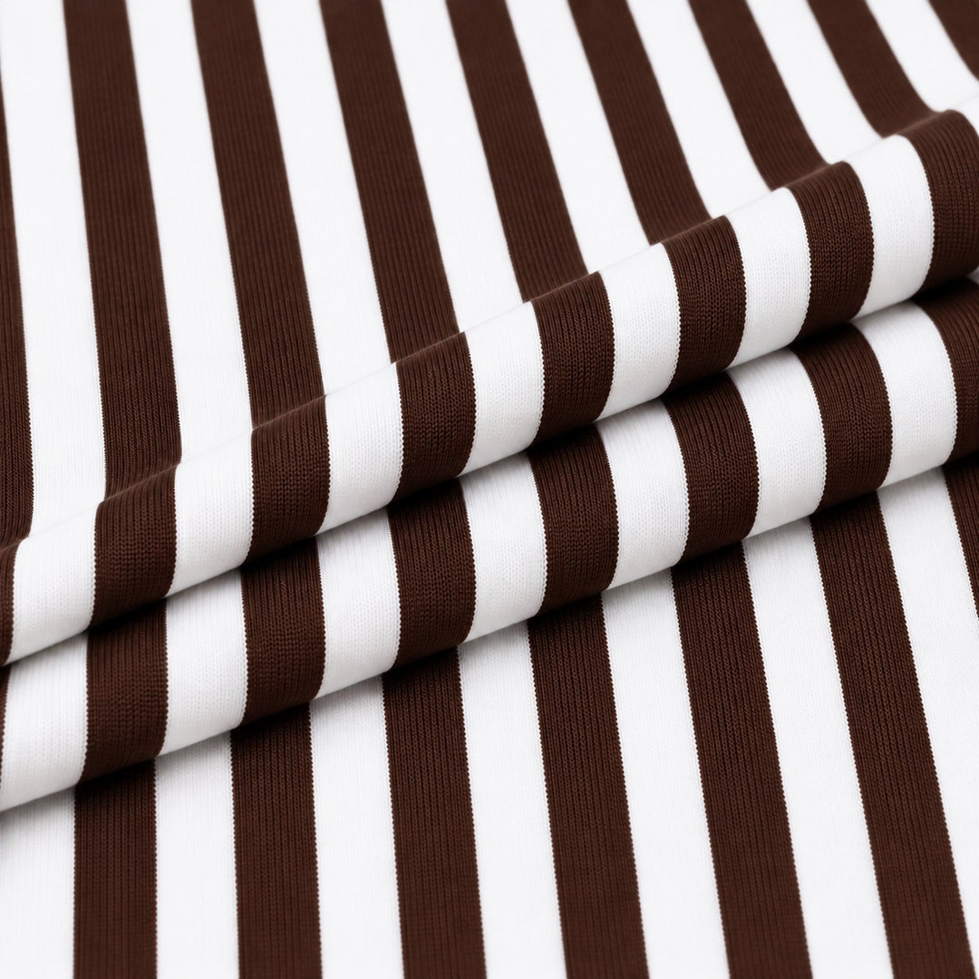 Brown and white cotton spandex stripe fabric 3/8 inch