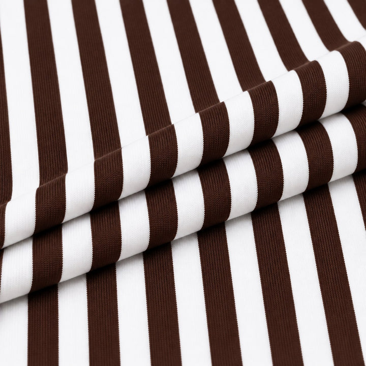 Brown and white cotton spandex stripe fabric 3/8 inch