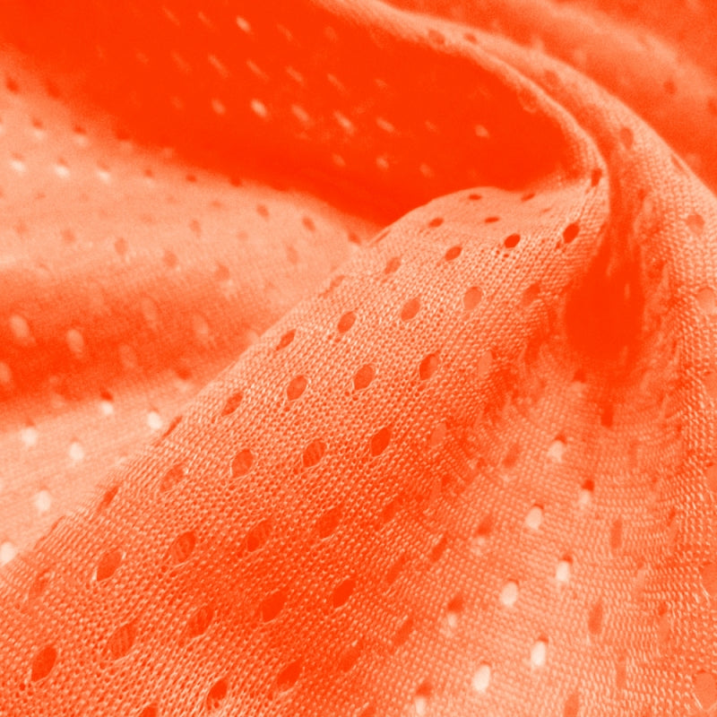 Football Mesh fabric in Neon Orange, 100% polyester, sold by the yard