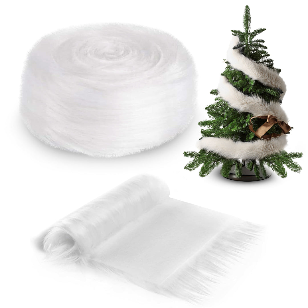 FabricLA Faux Fur Ribbon Trim Fabric - 4" Wide x 72" Long (6 FT) - Soft Christmas Fur Great for Crafting, Sewing, and Decorating - White - FabricLA.com