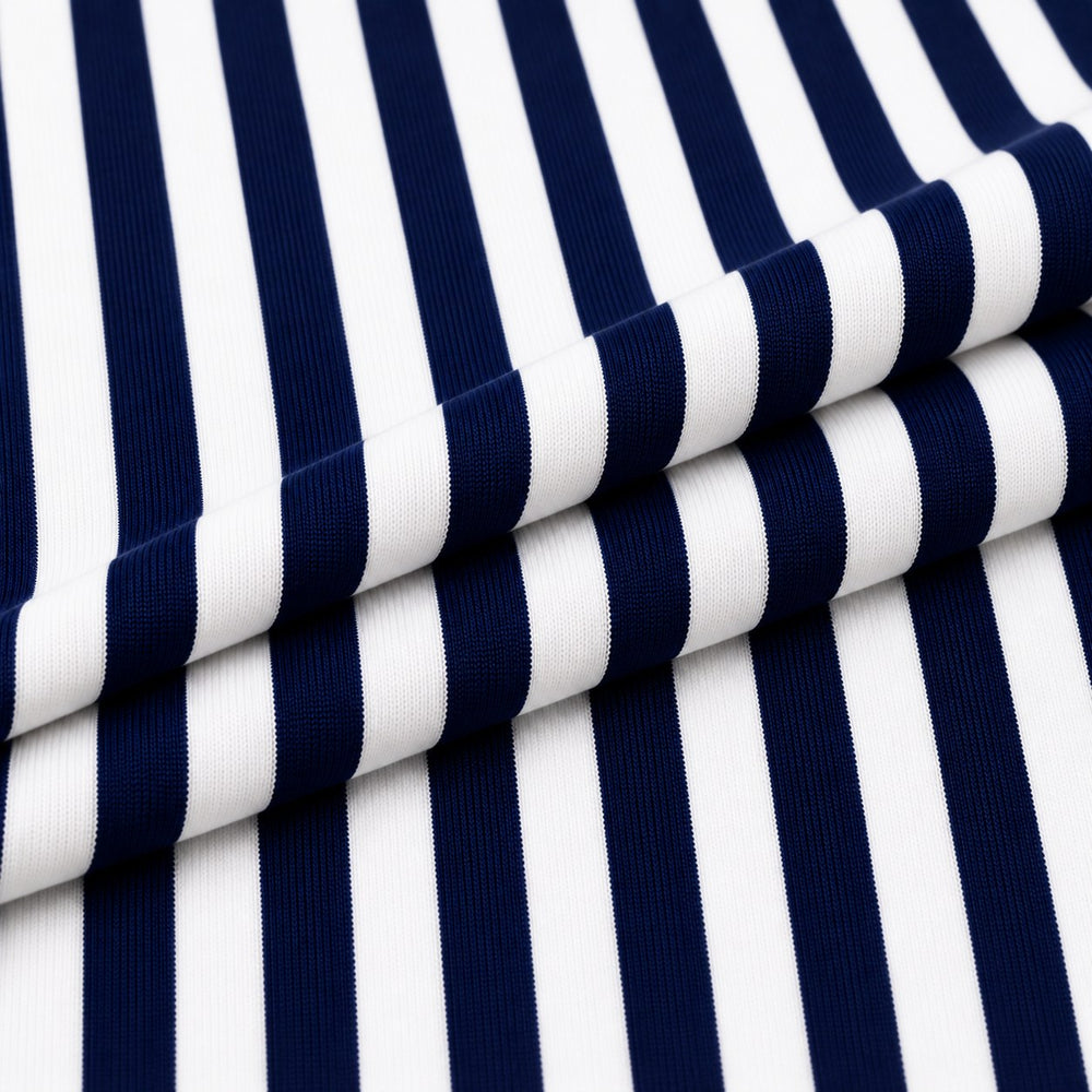 Cotton spandex 3/8 inch stripe fabric - Navy/White