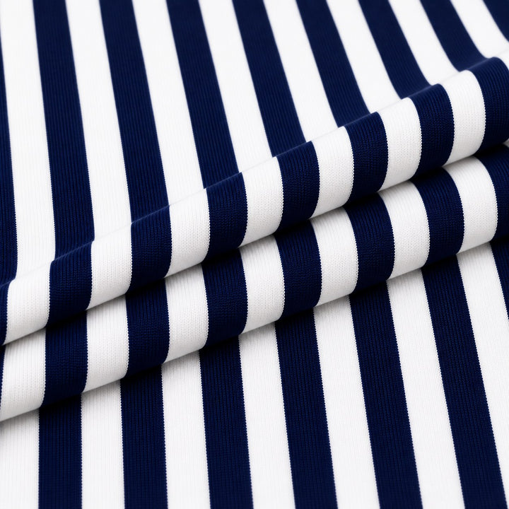 Navy and white cotton spandex stripe fabric 3/8 inch