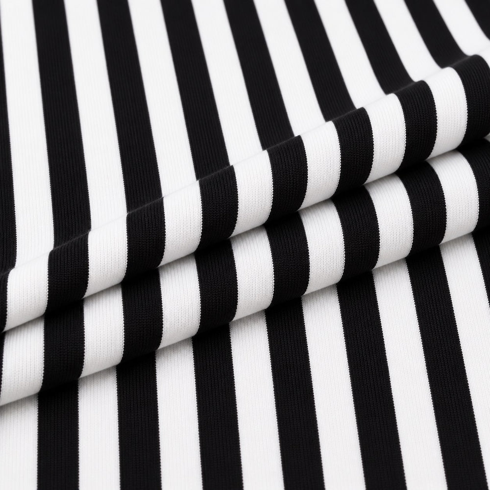 Black and white cotton spandex stripe fabric 3/8 inch