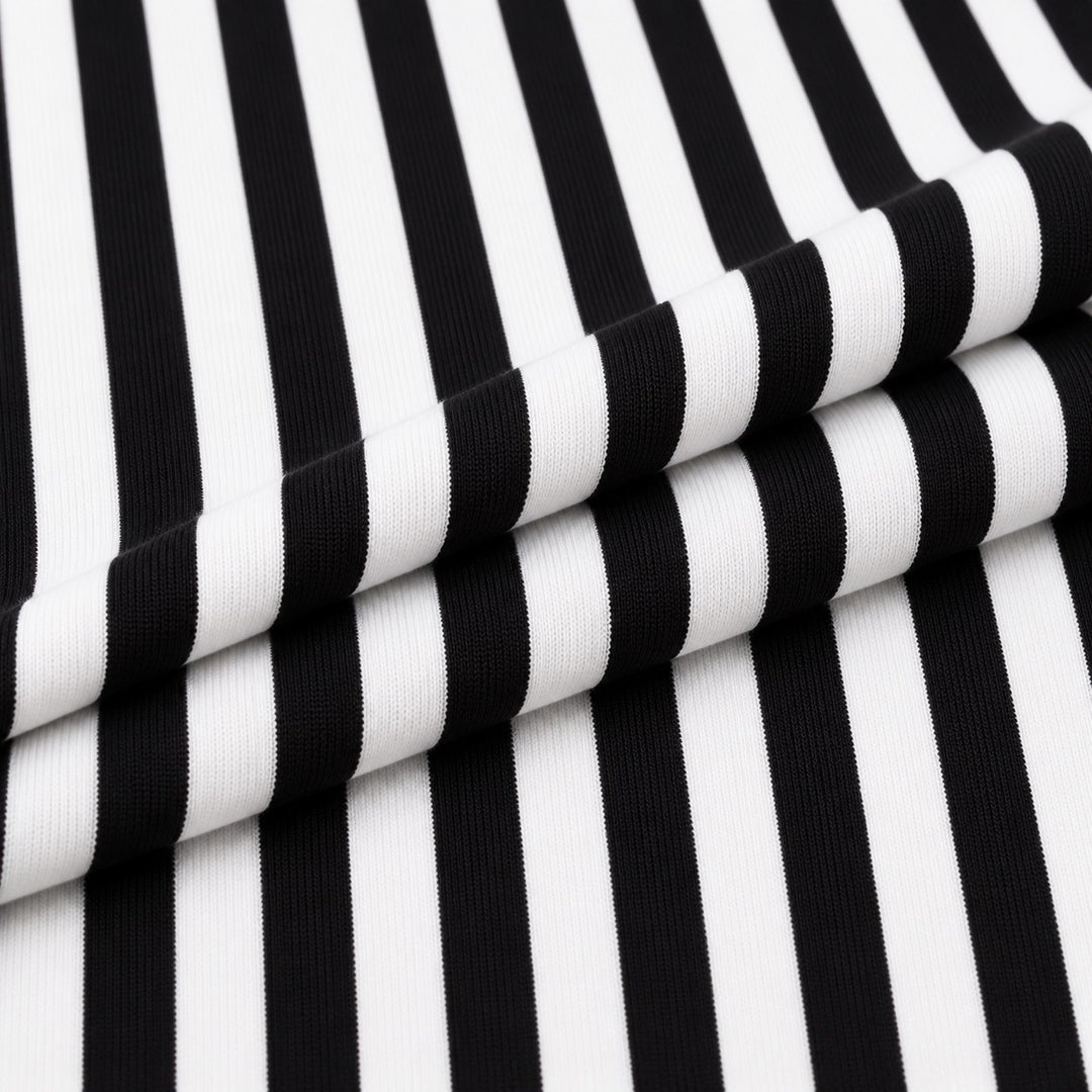 Black and white cotton spandex stripe fabric 3/8 inch
