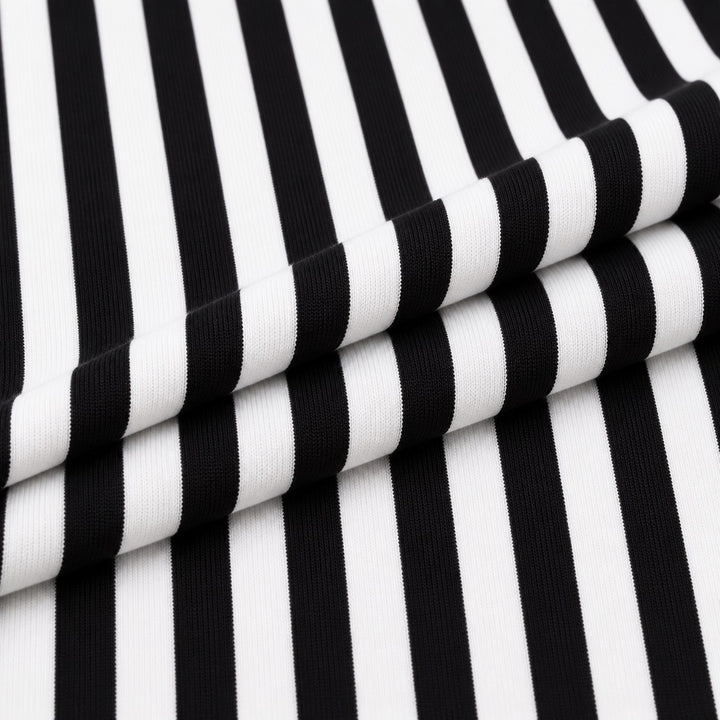 Black and white cotton spandex stripe fabric 3/8 inch