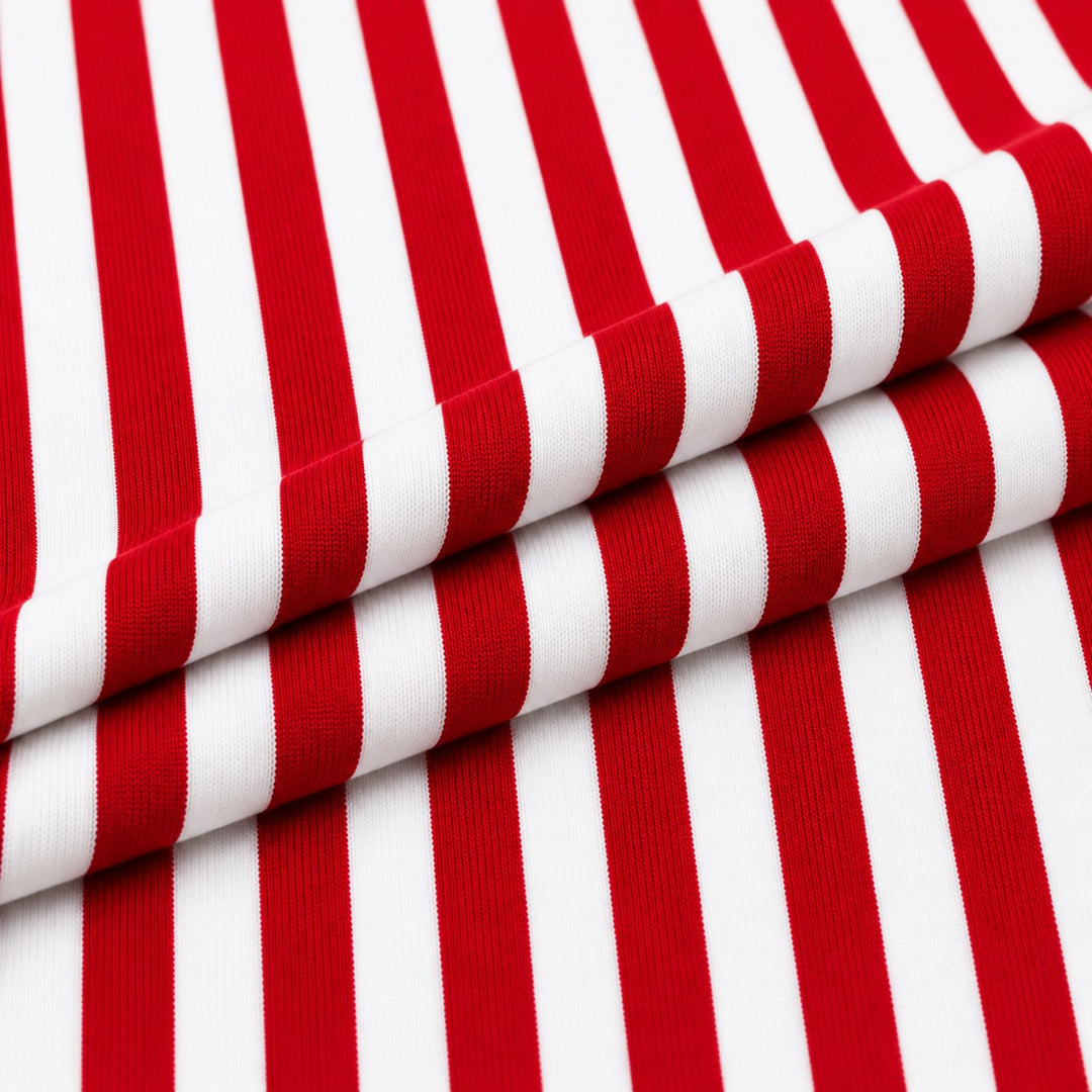 Cotton spandex 3/8 inch stripe fabric - Red/White