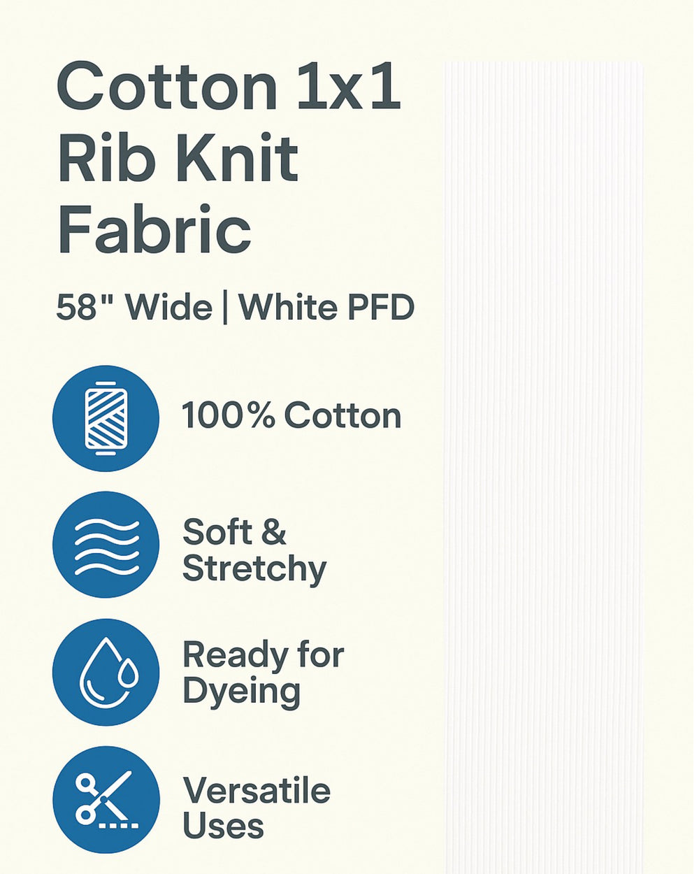 Cotton fabric description card with features on a white background