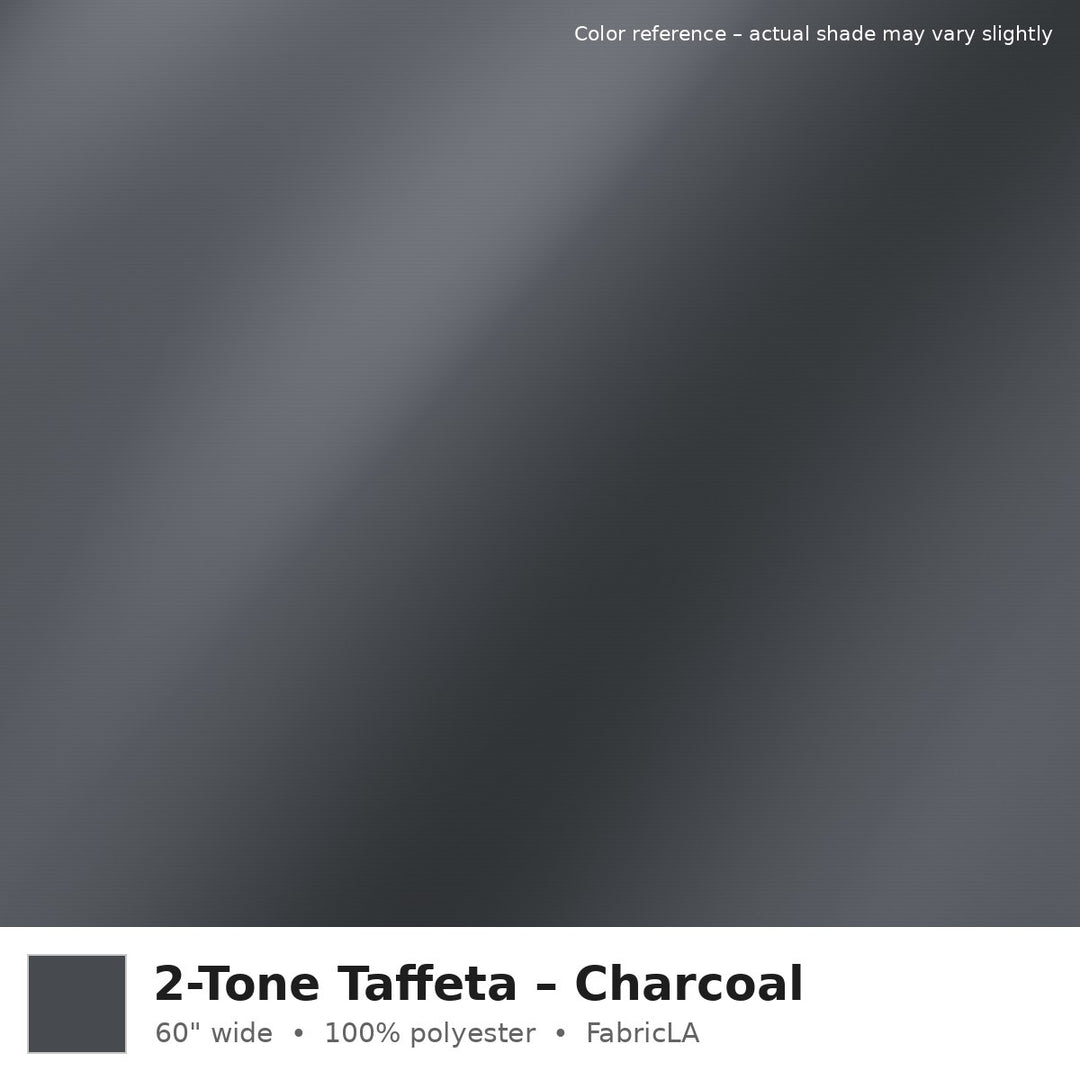 Charcoal 2-tone taffeta fabric, 60 inch wide iridescent polyester – color reference