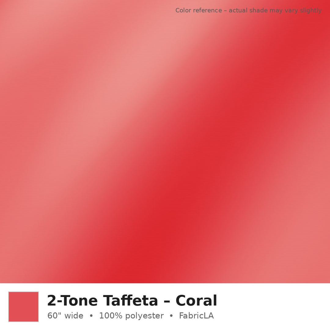 Coral 2-tone taffeta fabric, 60 inch wide iridescent polyester – color reference