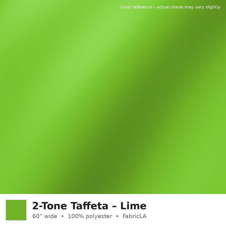 Lime 2-tone taffeta fabric, 60 inch wide iridescent polyester – color reference