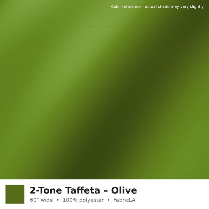 Olive 2-tone taffeta fabric, 60 inch wide iridescent polyester – color reference