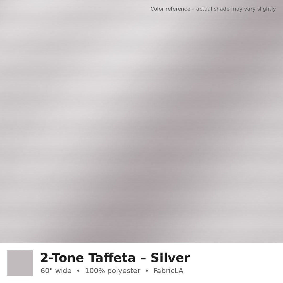 Silver 2-tone taffeta fabric, 60 inch wide iridescent polyester – color reference