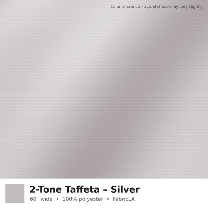 Silver 2-tone taffeta fabric, 60 inch wide iridescent polyester – color reference