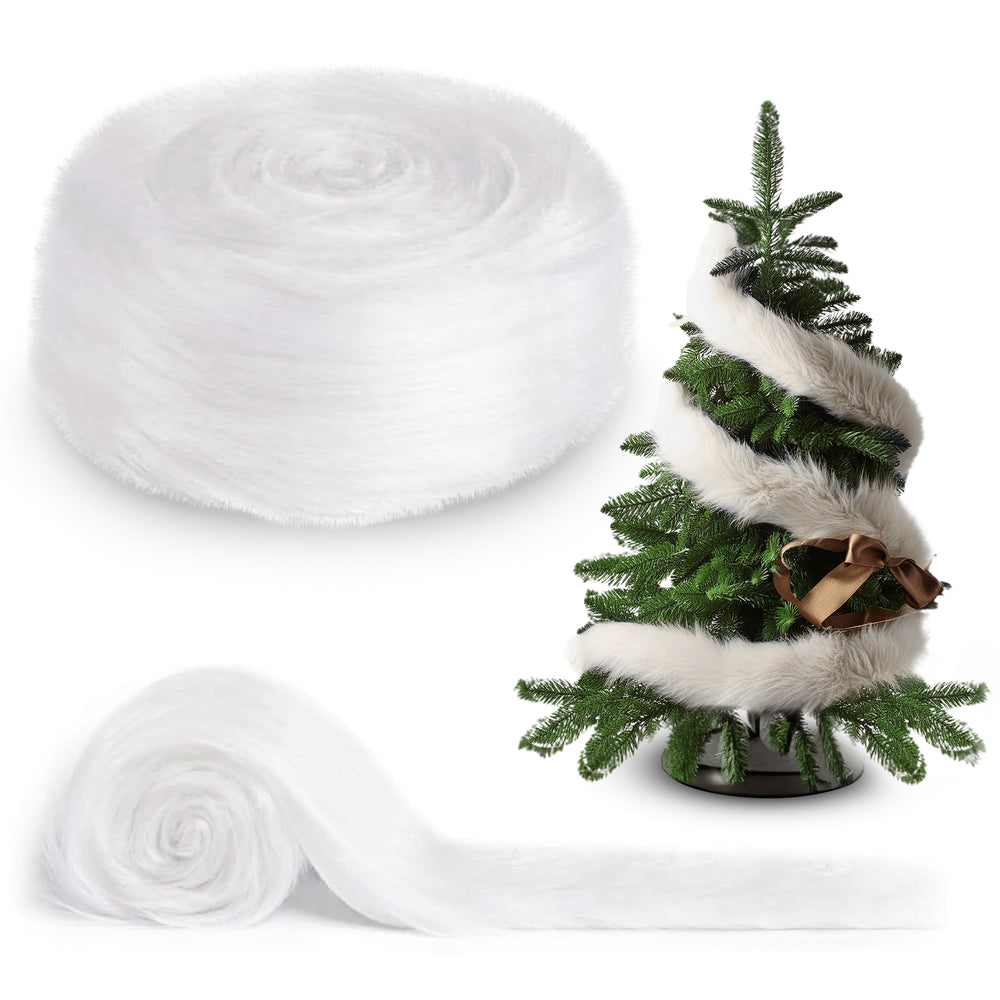 FabricLA Faux Fur Ribbon Trim Fabric - 4" Wide x 72" Long (6 FT) - Soft Christmas Fur Great for Crafting, Sewing, and Decorating - White - FabricLA.com