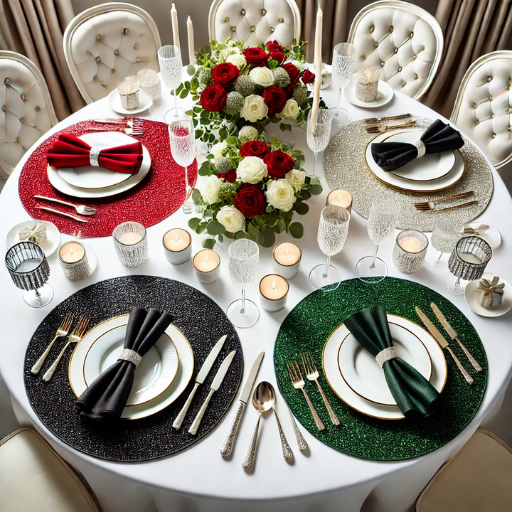 FabricLA Premium Glitter Felt Table Runner - Custom Sizes Available (24", 28", 30", 48", 60") - Elegant Holiday Table Decor