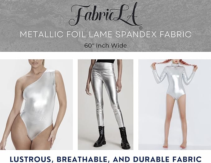 Metallic Foil Lame Spandex Knit Fabric | 4-Way Stretch | for Apparel, Costumes