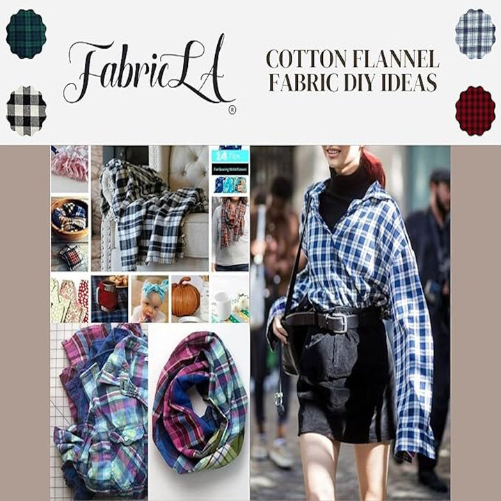 FabricLA 100% Cotton Flannel Tartan Fabric | 60 inches Wide | Sold By The Yard | Blanket, Pillowcases, Quilting, Sewing, PJ, Shirt, Cloth | 11