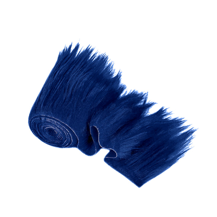 Faux Fur Fabric Trim in deep navy blue, precut 2x60 inch roll for DIY costume crafts.