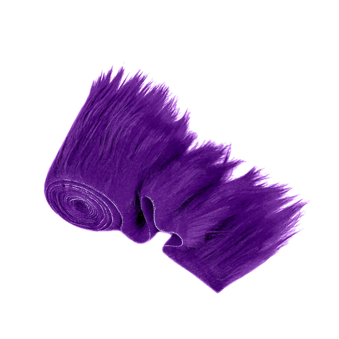Faux fur fabric trim in purple, soft and fluffy, ideal for DIY craft costumes, measuring 6x60 inches.