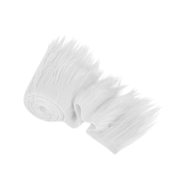 Faux fur fabric trim roll in white, soft and fluffy, ideal for DIY crafting and costume design.