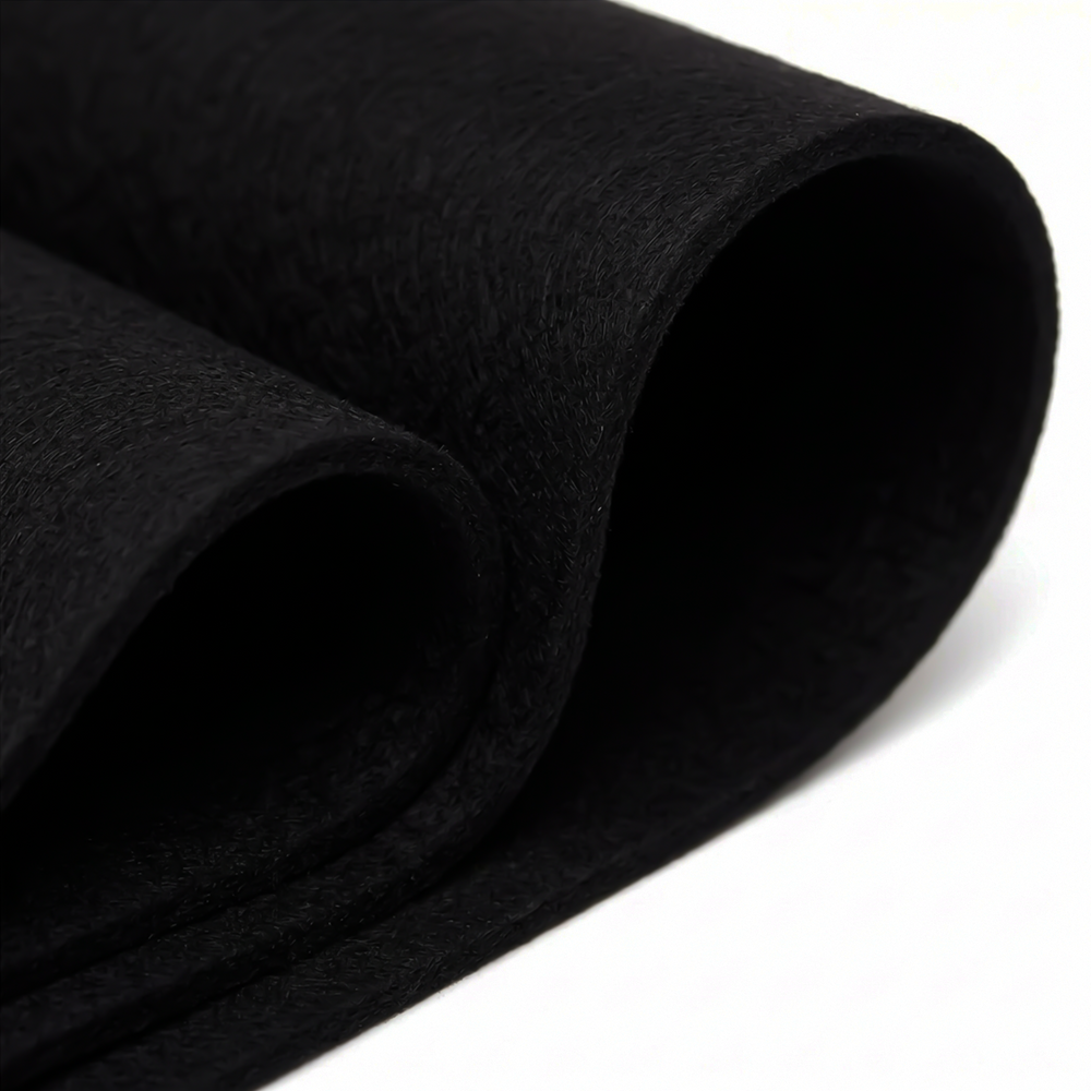 3.2mm thick acrylic felt fabric in black, showcasing its soft texture and flexibility for various applications.
