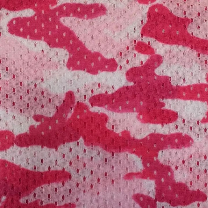 Camouflage Football Mesh fabric in Pink, sold by the yard