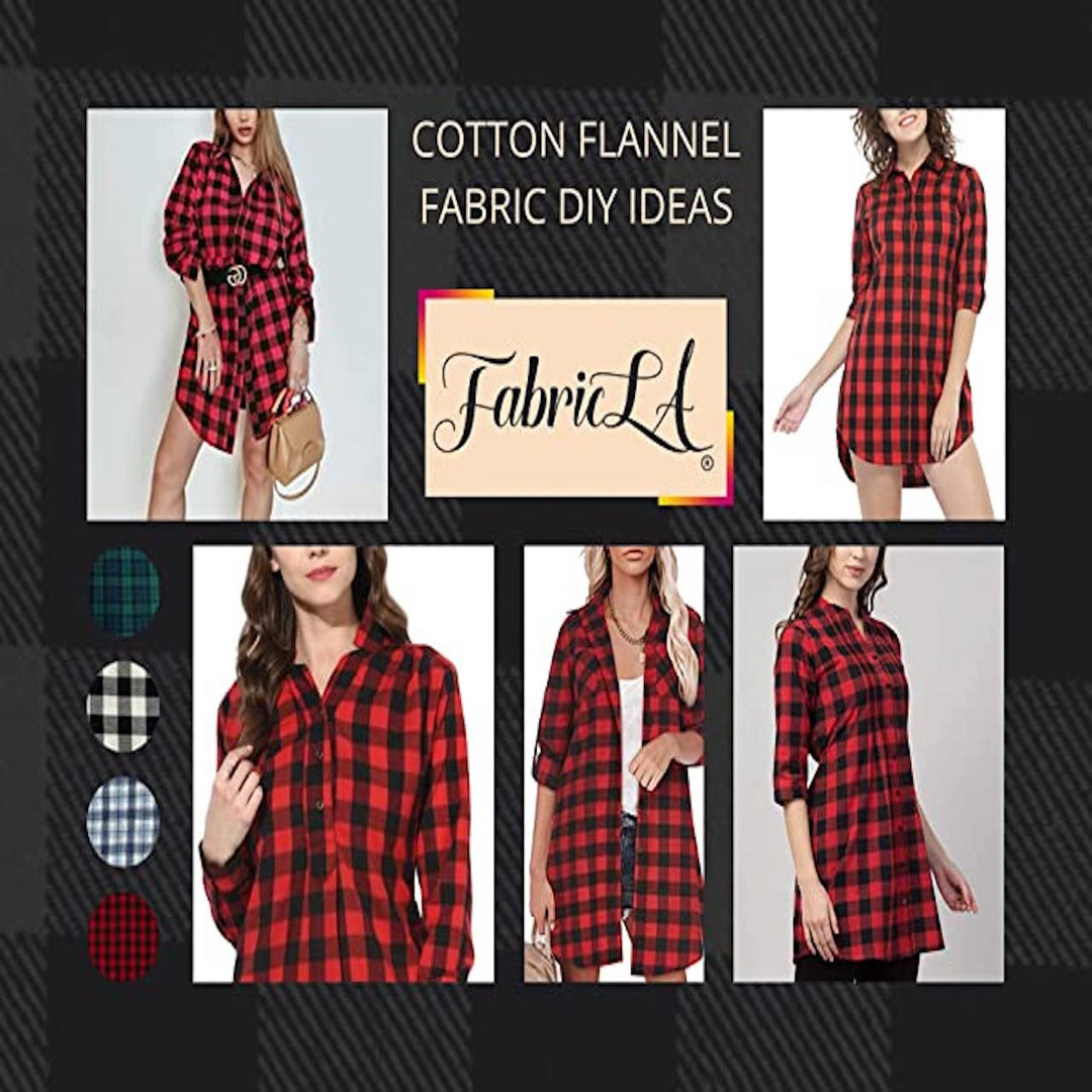 FabricLA 100% Cotton Flannel Fabric | 60 inches Wide | Sold By The Yard | Blanket, Pillowcases, Quilting, Sewing, PJ, Shirt, | Red & Black