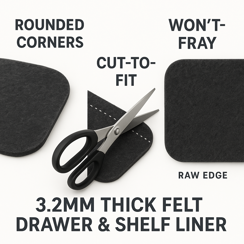 FabricLA 3.2mm Felt Drawer & Shelf Liner – Rounded Corners • Cut-to-Fit • Won’t Fray • Free Shipping