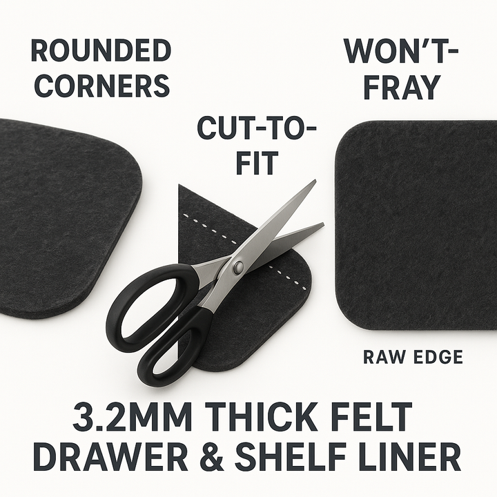 FabricLA 3.2mm Felt Drawer & Shelf Liner – Rounded Corners • Cut-to-Fit • Won’t Fray • Free Shipping