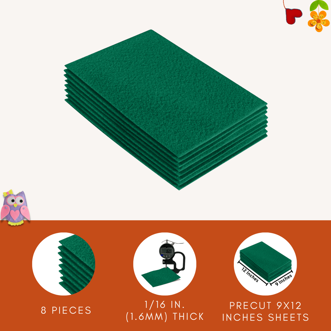 Acrylic Felt 9"X12" Sheet Packs | Kelly Green - FabricLA.com