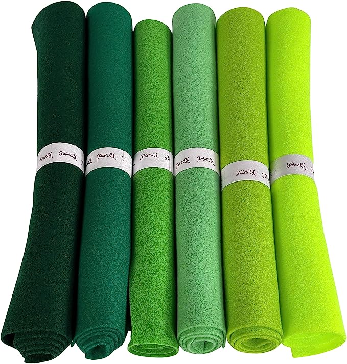 FabricLA Craft Felt Rolls 6 Pieces - 12" X 18" Inches Assorted Colors Non-Woven Soft Felt Material - Acrylic Felt Roll for DIY Craftwork, Sewing and Patchwork - Shade of Greens - FabricLA.com