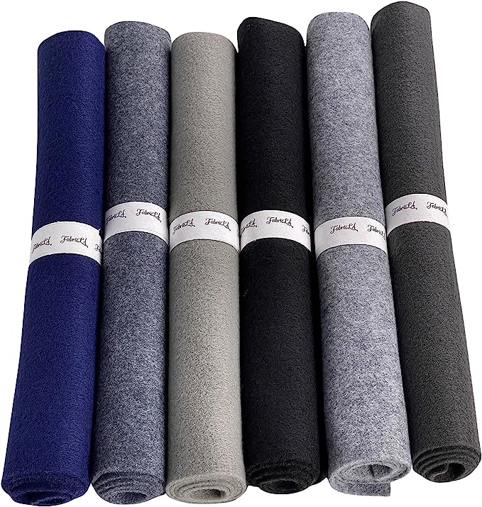FabricLA Craft Felt Rolls 6 Pieces - 12" X 18" Inches Assorted Color Non-Woven Soft Felt Material - Acrylic Felt Roll for DIY Craftwork, Sewing and Patchwork - Colorful Grays - FabricLA.com