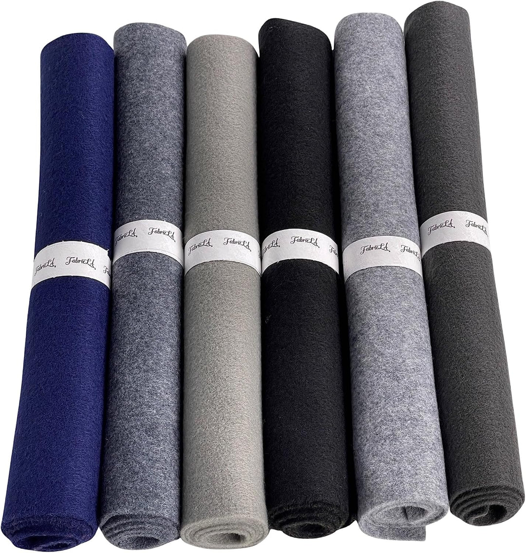 Colorful Grays 12x18 acrylic craft felt rolls, 6-pack in assorted gray shades
