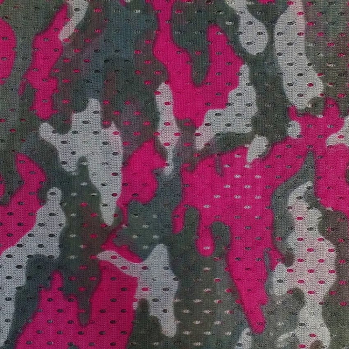 Camouflage Football Mesh fabric in Fuchsia, sold by the yard