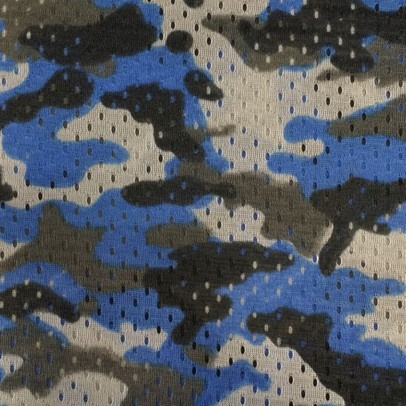 Camouflage Football Mesh fabric in Royal, sold by the yard