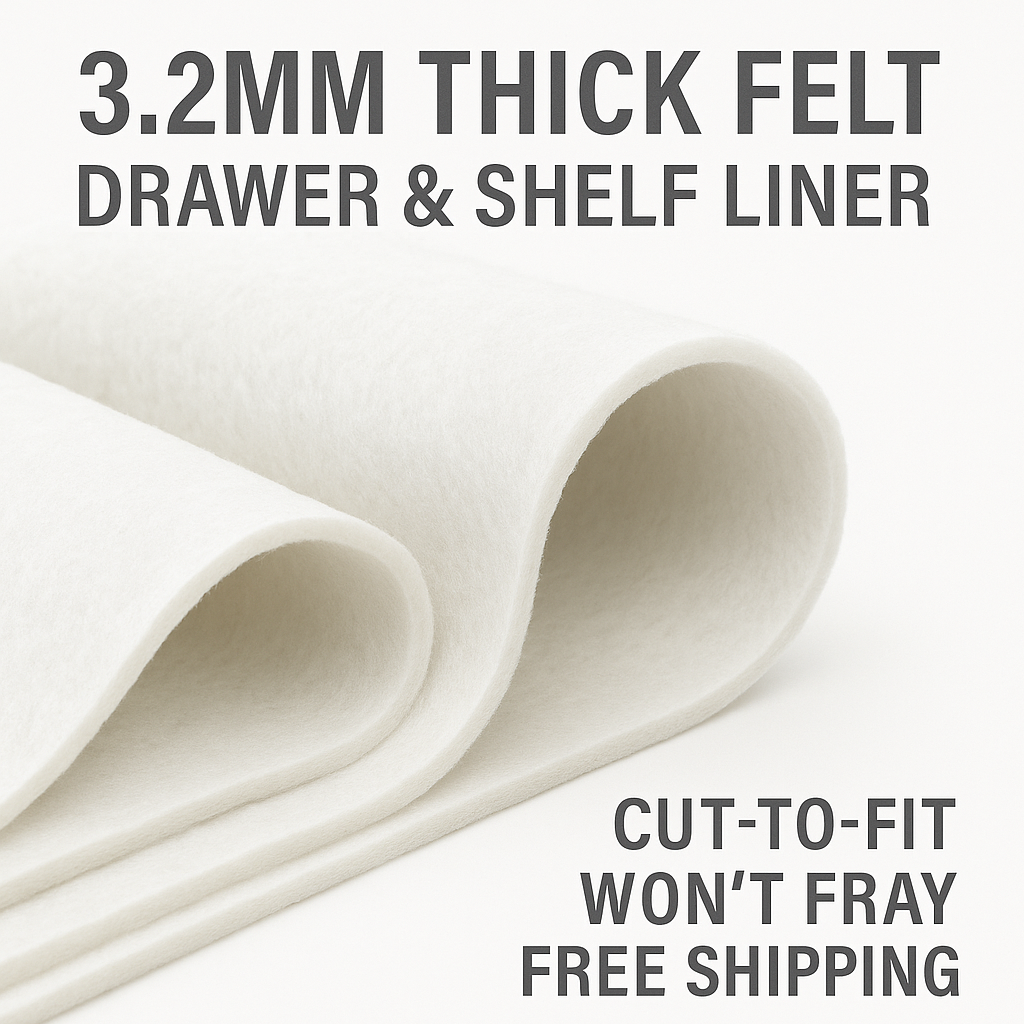 3.2mm thick felt drawer and shelf liner with text on a white background