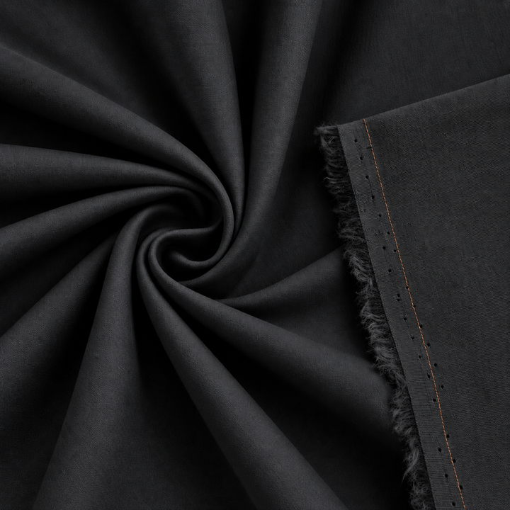 Cotton stretch poplin fabric in black color, showcasing smooth, soft texture, and suitable for various sewing projects.