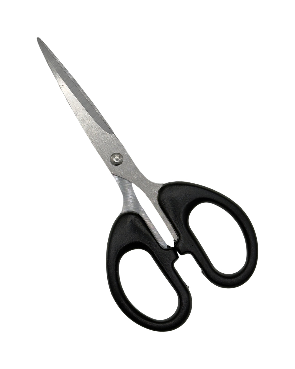 Pair of scissors with black handles on a white background