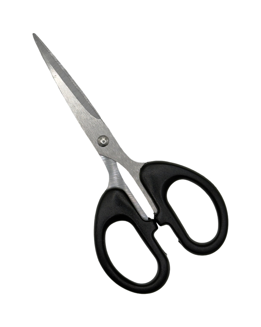 Pair of scissors with black handles on a white background