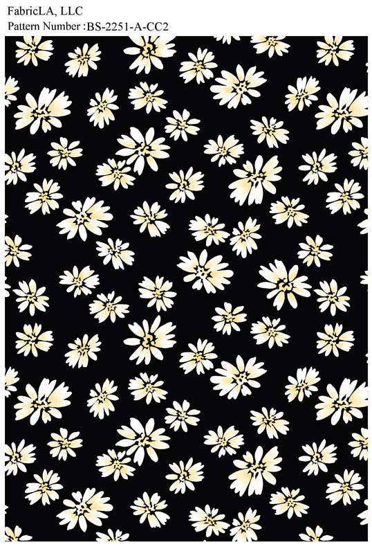 Printed fabric – white daisies on black – pattern BS-2251-A-CC2 | FabricLA