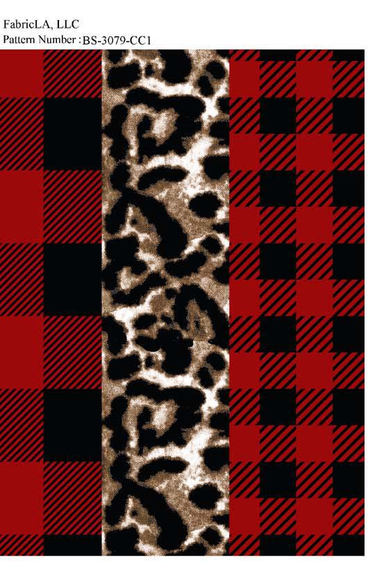 Christmas fabric print – red buffalo plaid with leopard stripe – pattern BS-3079-CC1 | FabricLA