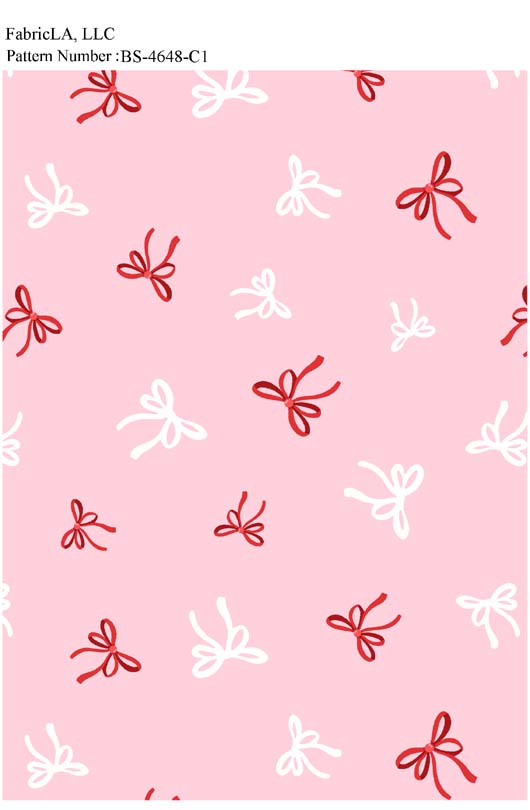 Christmas fabric print – small red bows on pink – pattern BS-4648-C1 | FabricLA
