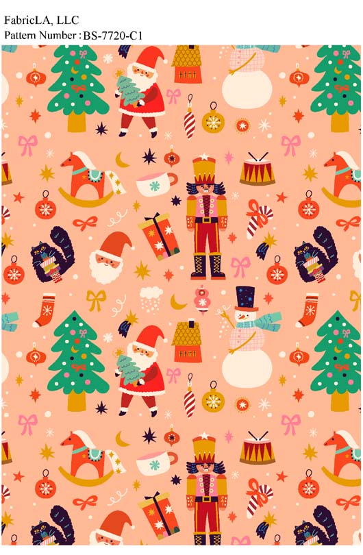 Christmas fabric print – nutcrackers and gifts on peach – pattern BS-7720-C1 | FabricLA
