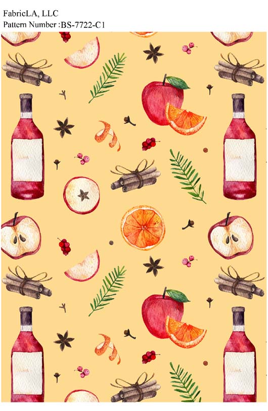 Christmas fabric print – mulled wine, oranges and spices on cream – pattern BS-7722-C1 | FabricLA
