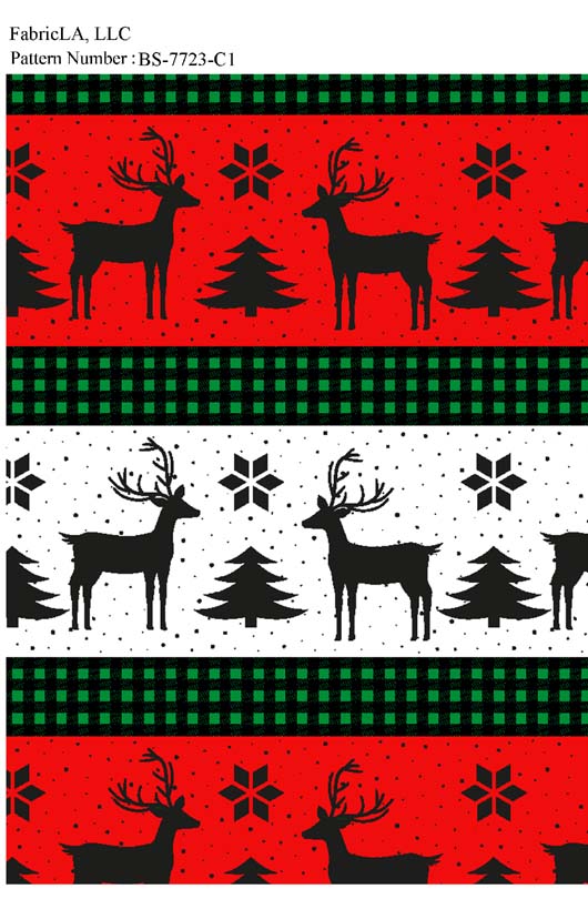 Christmas fabric print – red and white reindeer stripes – pattern BS-7723-C1 | FabricLA