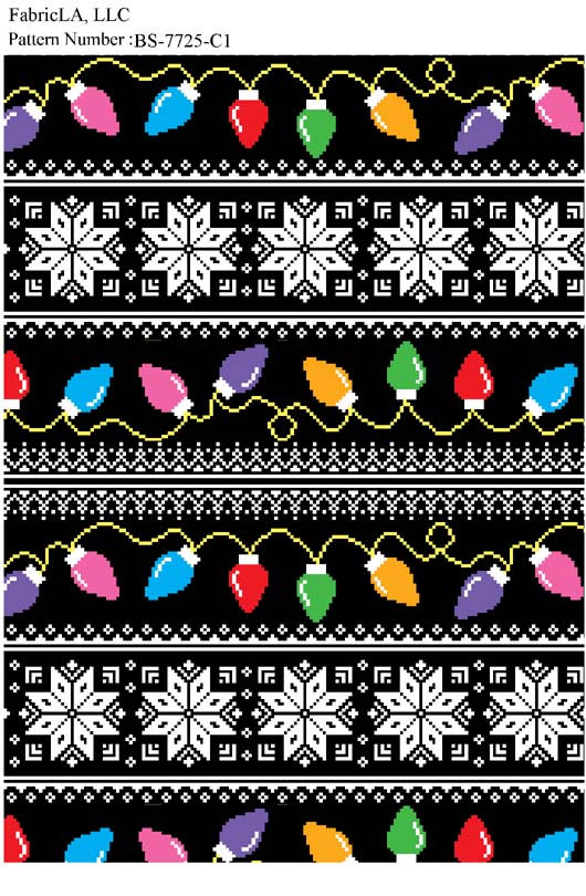 Christmas fabric print – Christmas lights and snowflakes on black – pattern BS-7725-C1 | FabricLA