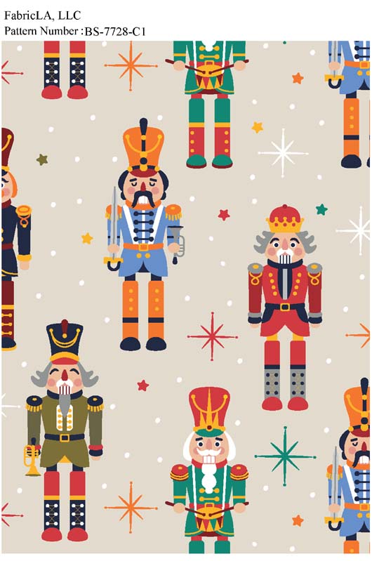 Christmas fabric print – nutcracker soldiers on beige – pattern BS-7728-C1 | FabricLA