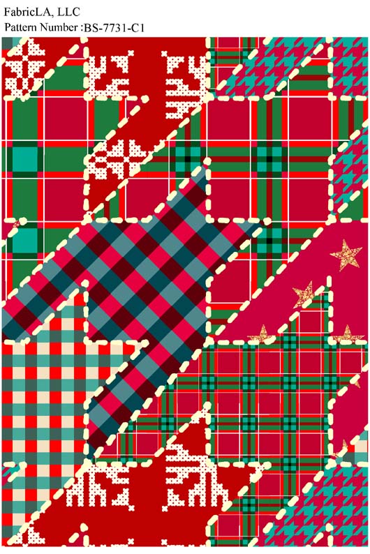 Christmas fabric print – red and green plaid patchwork – pattern BS-7731-C1 | FabricLA