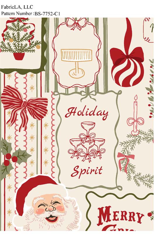 Christmas fabric print – Holiday Spirit vintage Santa print – pattern BS-7752-C1 | FabricLA