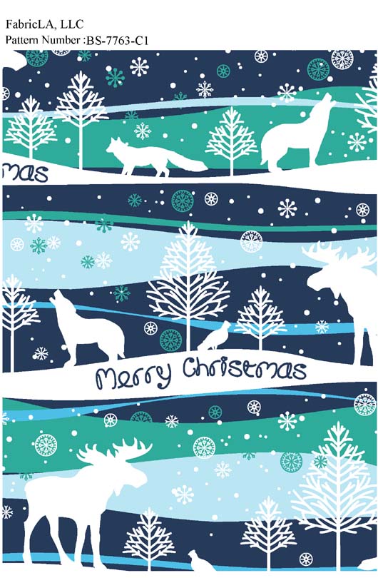 Christmas fabric print – Merry Christmas winter landscape with deer on blue – pattern BS-7763-C1 | FabricLA